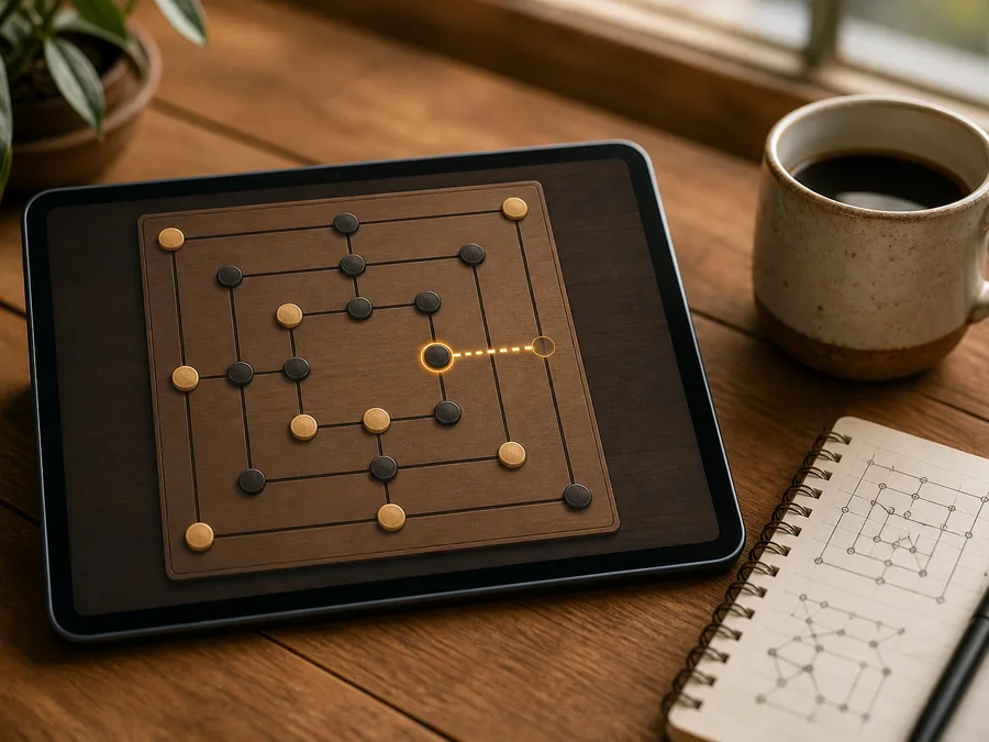 Comparing candidate moves with a hint and undo in a Nine Men's Morris AI game